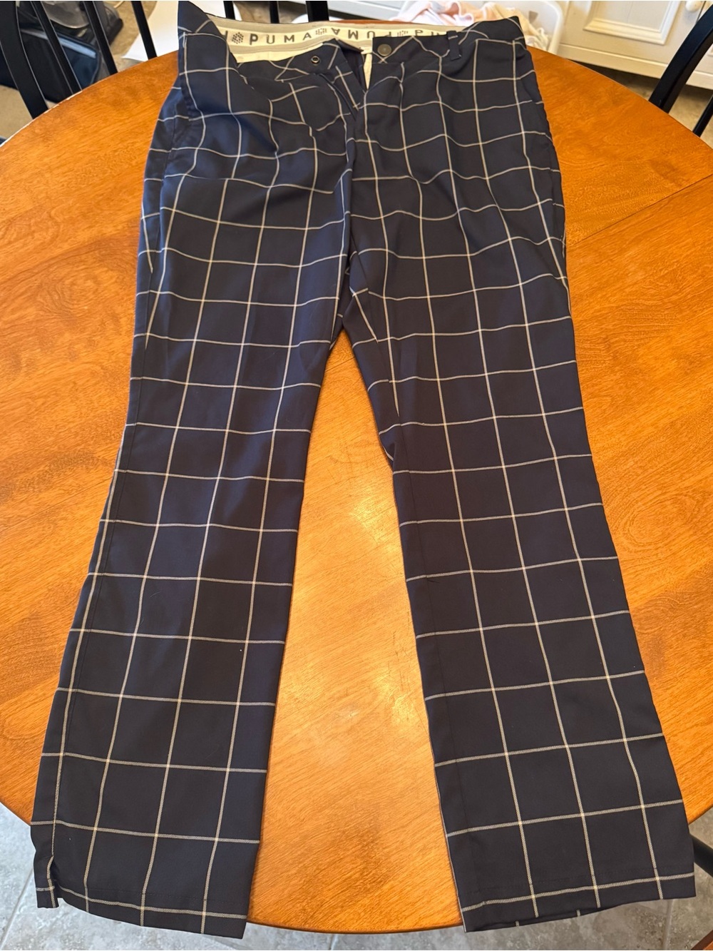 Puma Navy and White Windowpane Golf Pants